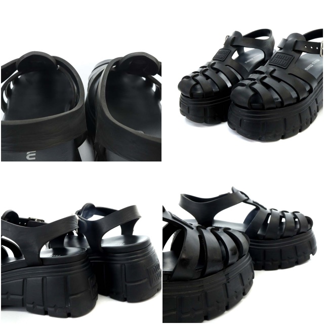 ミュウミュウ EVA ラバー プラットフォーム ストラップ サンダル ブラック