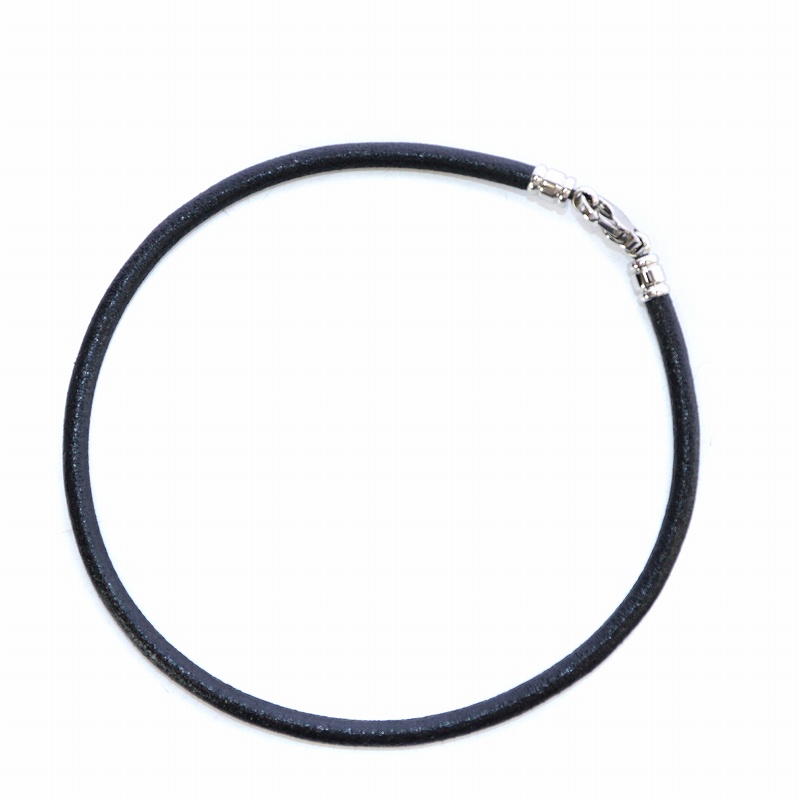 ブルガリ BVLGARI チョーカー ネックレス レザー シルバー金具 黒 