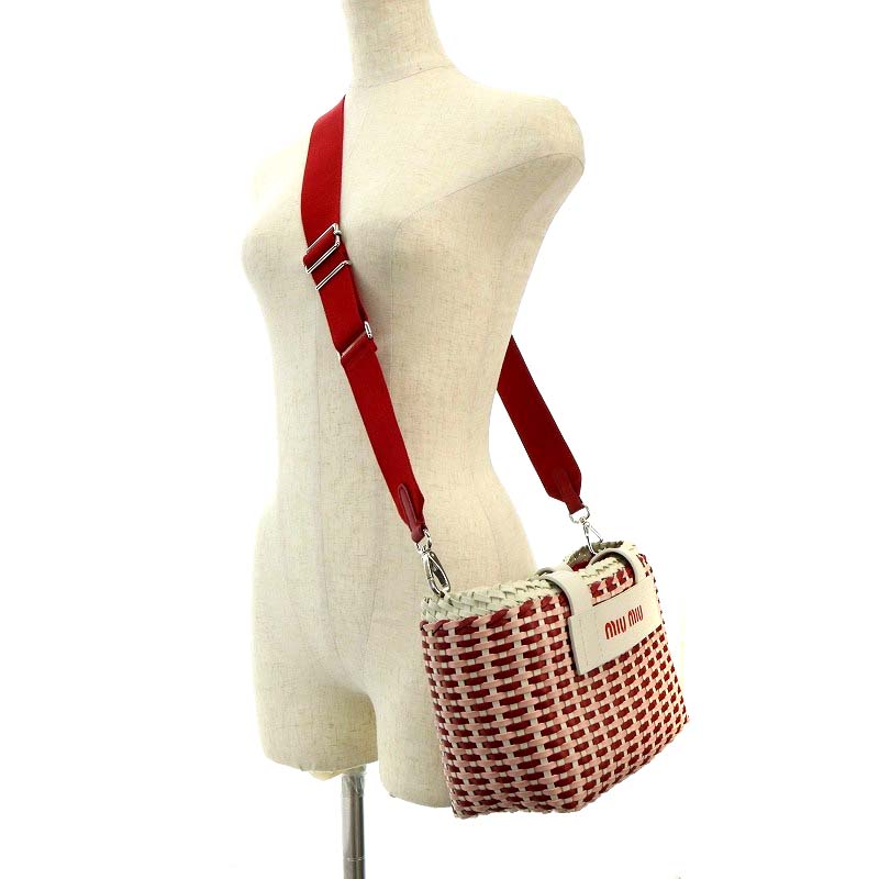 ミュウミュウ　MIUMIU カゴバック　レディース　5BA137 2WAYバッグ miu MIU ミュウミュウ かごバッグ バッグ ストロー 鞄 バル