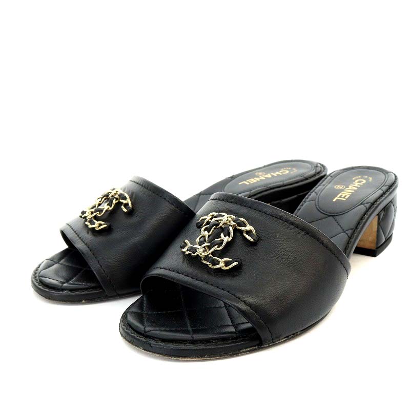 シャネル CHANEL 16C マトラッセ ミュール サンダル チャンキーヒール  