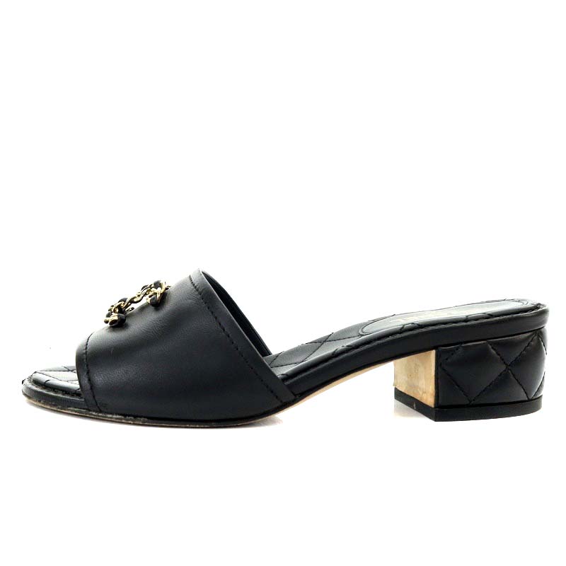 シャネル CHANEL 16C マトラッセ ミュール サンダル チャンキーヒール 