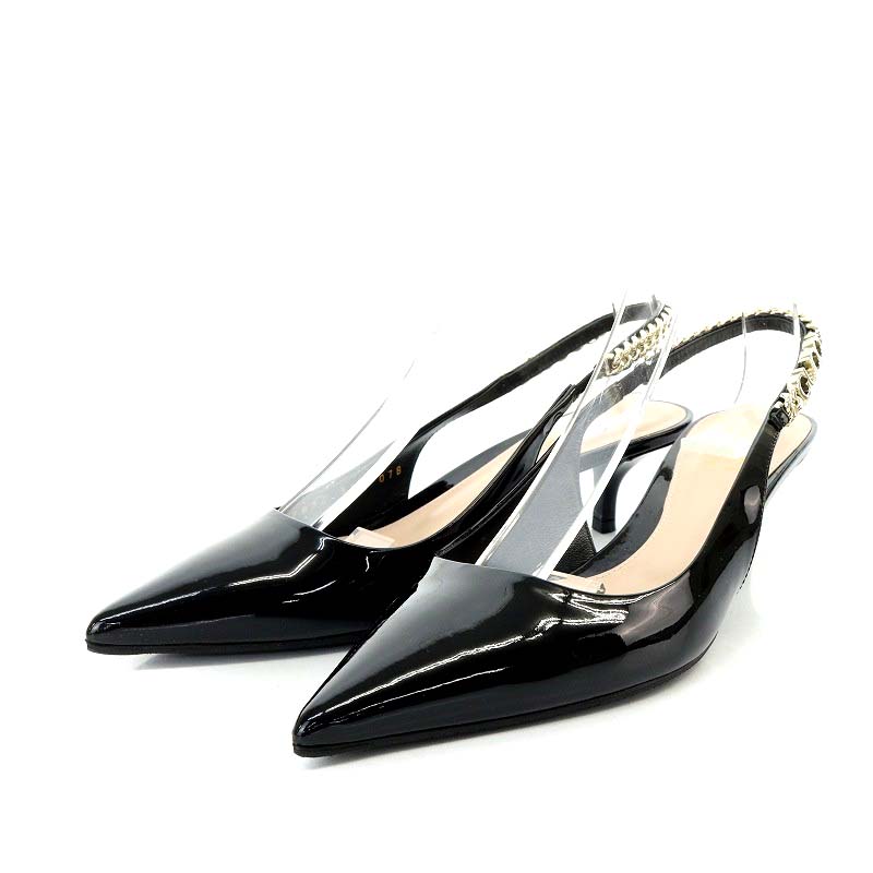 GUCCI グッチエナメルパンプス黒ヒール23.5cm 36.5