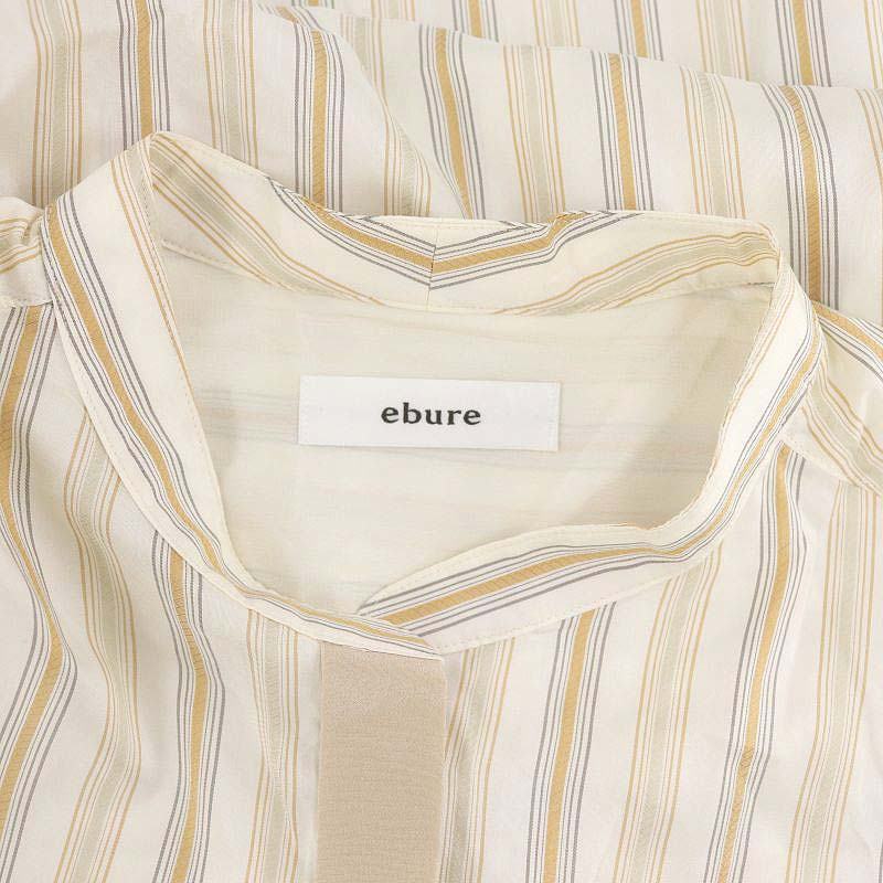 【新品同様¥47,300】ebure シャンブレーコットンバンドカラーブラウス 新品同様¥47，300】ebure シャンブレーコットンバンドカラーブラウス