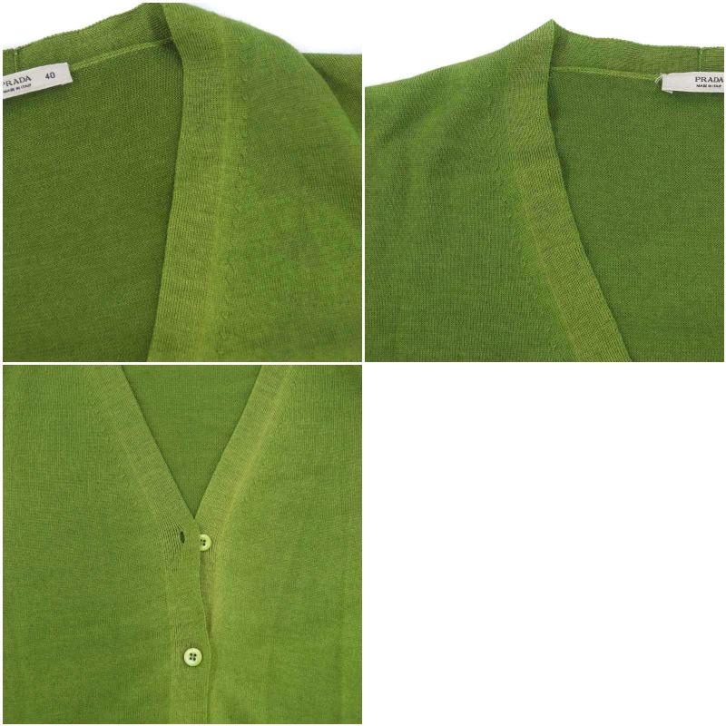 PRADA グリーン カーディガン 40 プラダ PRADA カーディガン ニット Vネック 長袖 40 黄緑 ライト