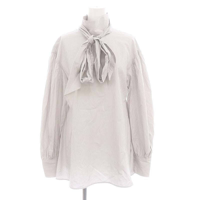フォクシーニューヨーク FOXEY NEW YORK BLOUSE ELITE SHIRT ブラウス 長袖 ストライプ プルオーバー 40 ライトグレー 白 ホワイト 43825 / フォクシーニューヨーク FOXEY NEW YORK BLOUSE ELITE SHIRT