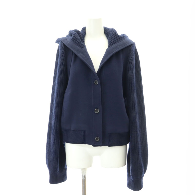 クロエ CHLOE ニットジャケット ブルゾン 切替 セーラーカラー 38 紺 