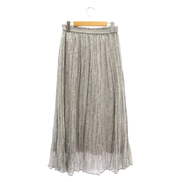 プラステ PLST 花柄ロングプリーツスカート イージー M グレー /MY  