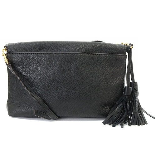Tory Burch トリーバーチ黒レザーショルダーバッグ タッセル付き