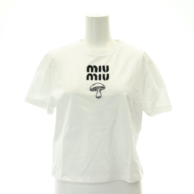ミュウミュウ miumiu 23AW MJN495 White Embroidered Cotton T-shirt T 