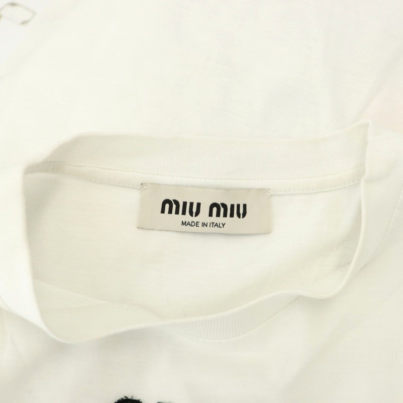 ◆MiuMiu 23AW 最新作◆リボン付き コットン Tシャツ /White◆ ◇MiuMiu 23AW 最新作◇リボン付き コットン Tシャツ /White