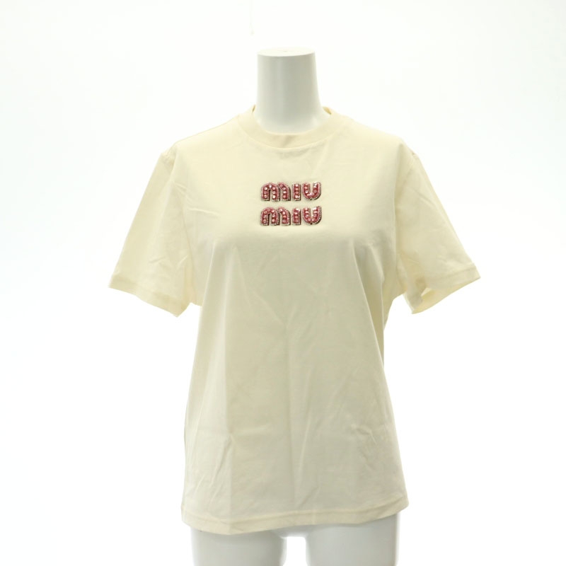 ミュウミュウ miumiu 23AW ロゴビジューTシャツ カットソー 半袖 S 