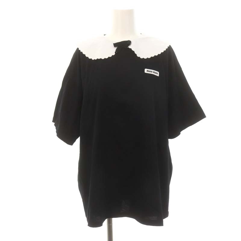 ミュウミュウ miumiu Tシャツ カットソー 半袖 襟付き リボン ロゴ S 