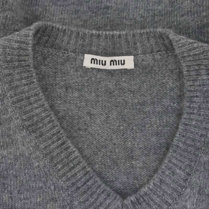 ミュウミュウ miumiu 23年製 ウール バックロゴ クロップドニット 