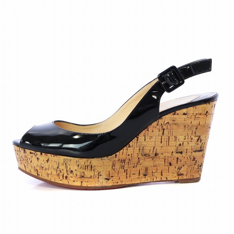 クリスチャンルブタンオープントゥバックストラップサンダルウェッジソール