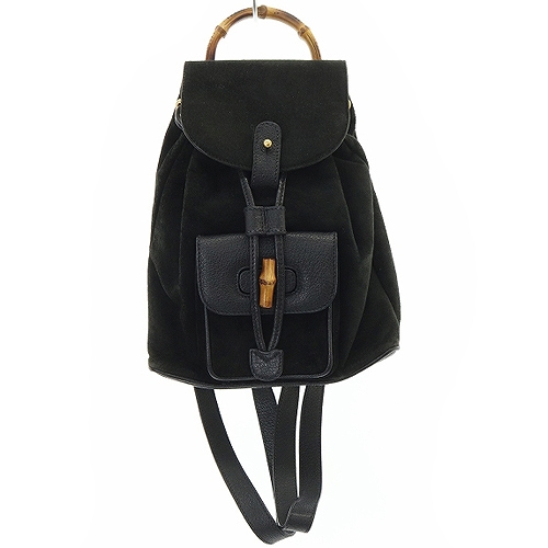 GUCCI グッチ バンブー ミニリュック スエードブラック グッチ GUCCI バンブー スエード ミニリュックサック 切替 黒 ブラック