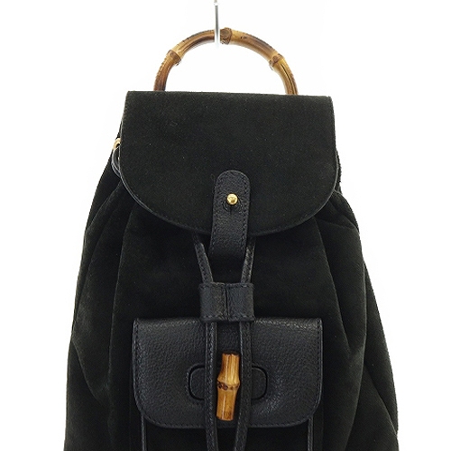 GUCCI グッチ バンブー ミニリュック スエードブラック グッチ GUCCI バンブー スエード ミニリュックサック 切替 黒