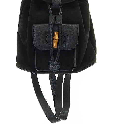 GUCCI グッチ バンブーリュック ミニバック スエード ブラック グッチ GUCCI バンブー スエード ミニリュックサック 切替 黒