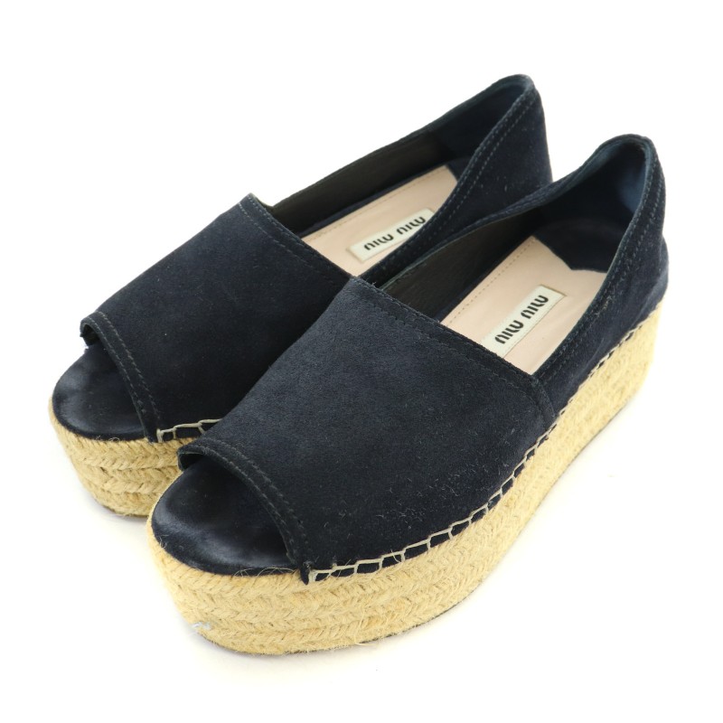 miumiu デニム×ジップ オープントゥ そお パンプス34