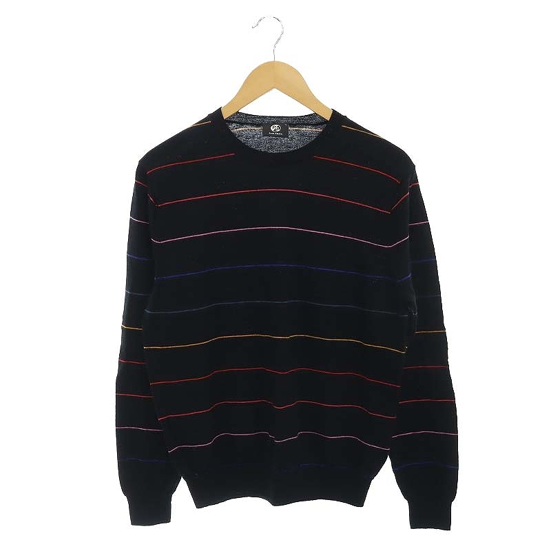 【新品タグ付き】ポールスミス　袖口マルチカラー　ニット　ワンピース　ロング　黒 ポールスミス☆袖口マルチカラー 厚手ニットワンピース ロング丈