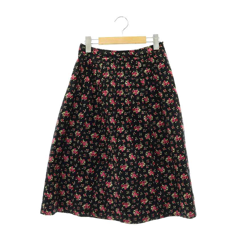 LAURA ASHLEY》ローラアシュレイ（7）S相当黒花柄ロングワンピース  