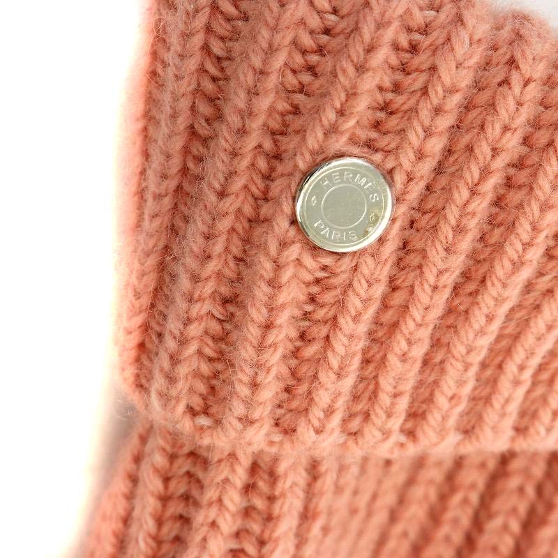 エルメス HERMES 手袋 グローブ 指ぬき カシミヤ モヘヤ混 M ピンク