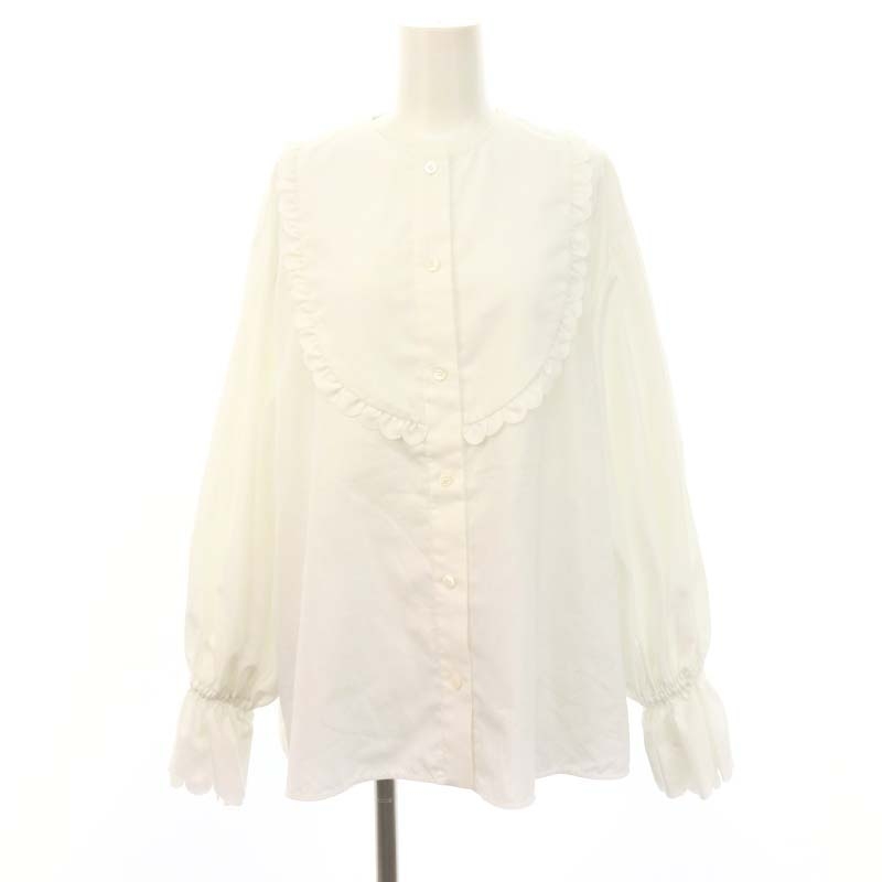 ヨリ yori 22AW スカラップカットワークブラウス ノーカラー 長袖 F 白 