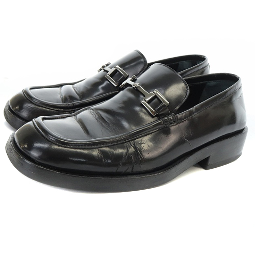グッチ GUCCI ホースビットローファー レザー スクエアトゥ 40 27cm 黒 