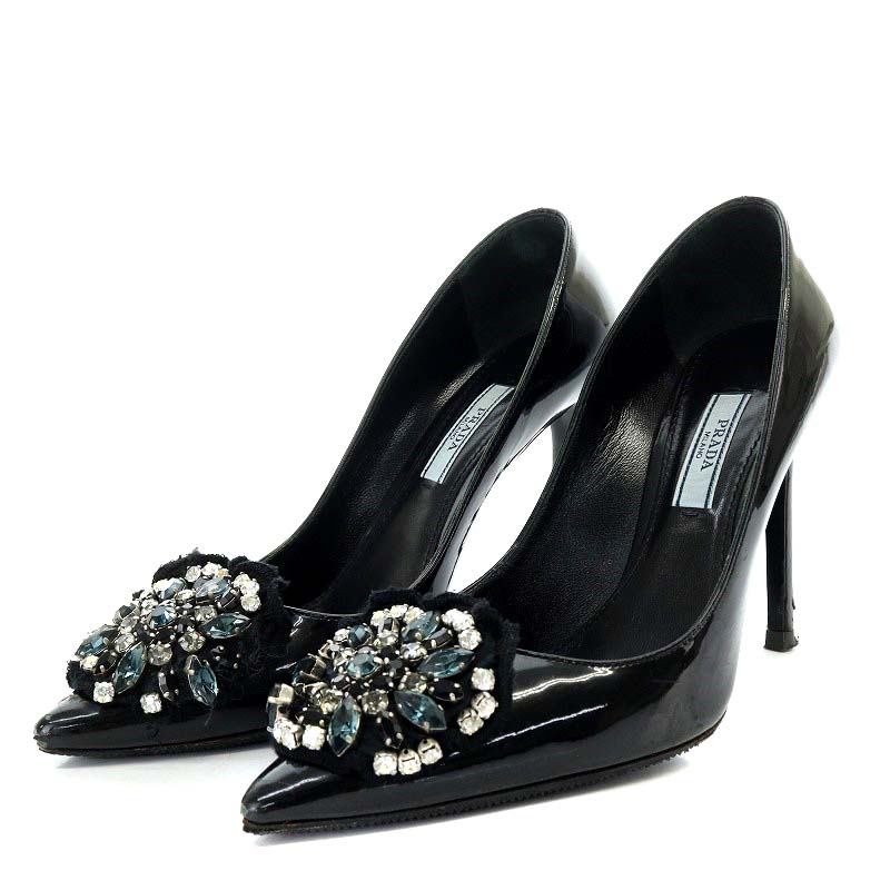 PRADA プラダ ブラックレザー ポインテッドトゥ パンプス 22 PRADA プラダ ブラックレザー ポインテッドトゥ パンプス 22