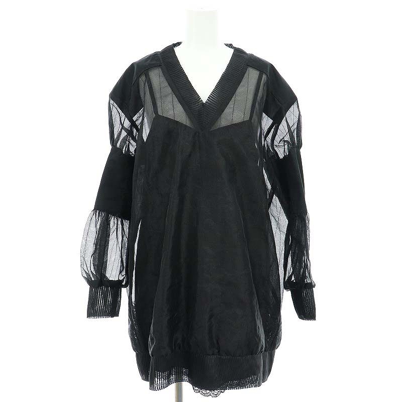 サカイ sacai パッチワーク オーガンジー ミニワンピース 長袖 ミニ 