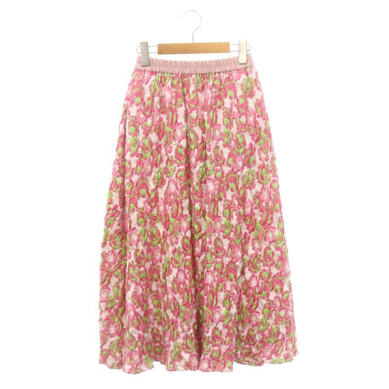 OBLI ピンクグリーンジャガードスカート M 花柄 オブリ - メルカリ