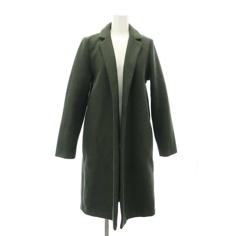 ザラ ZARA ロングコート アウター チェスター ニット M 緑 グリーン  
