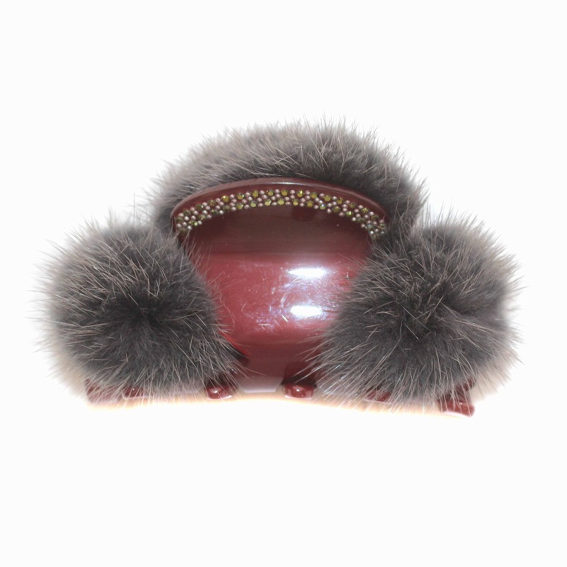 アッカ acca ヘアクリップ 髪留め 太る ミンクファー ラインストーン  