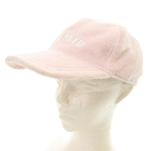 ミュウミュウ miumiu タオル地 ベースボールキャップ 帽子 ロゴ ピンク