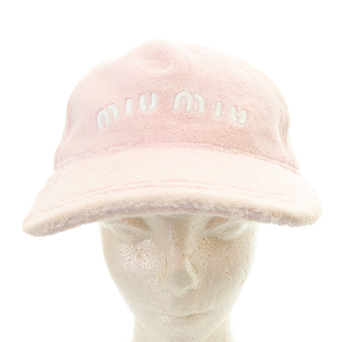 ミュウミュウ miumiu タオル地 ベースボールキャップ 帽子 ロゴ ピンク 