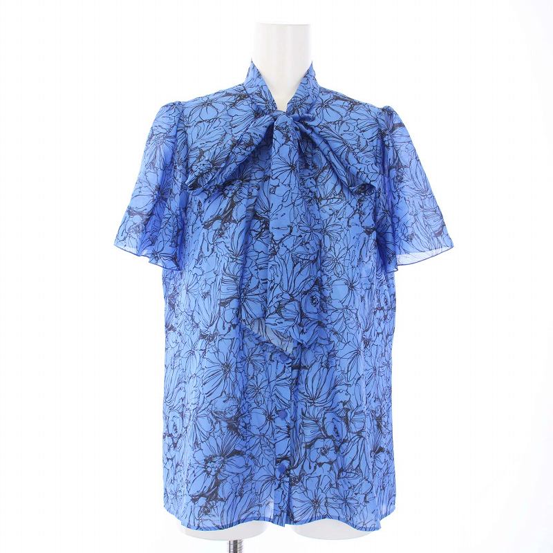 Blue☺︎ ANAYI ラインフラワープリントボウタイ ブラウス 24SS ラインフラワープリントボウタイ ブラウス | ANAYI/アナイ