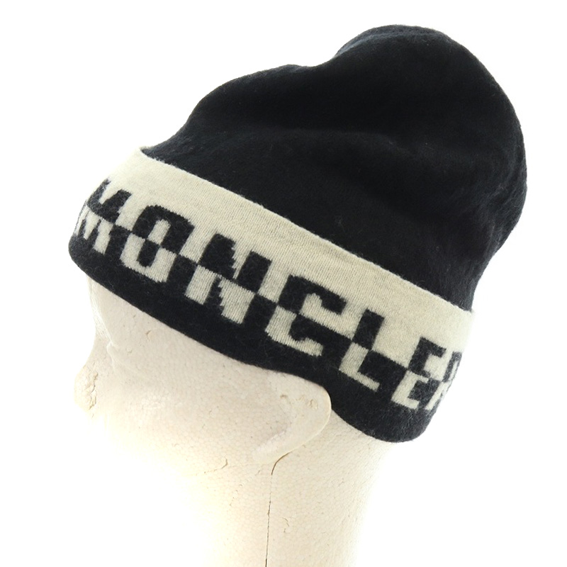 専用　モンクレール　黒 リブ編み ニット帽 刺繍ロゴ MONCLER モンクレール ニット帽 BERRETTO TRICOT 3B00037 A9327