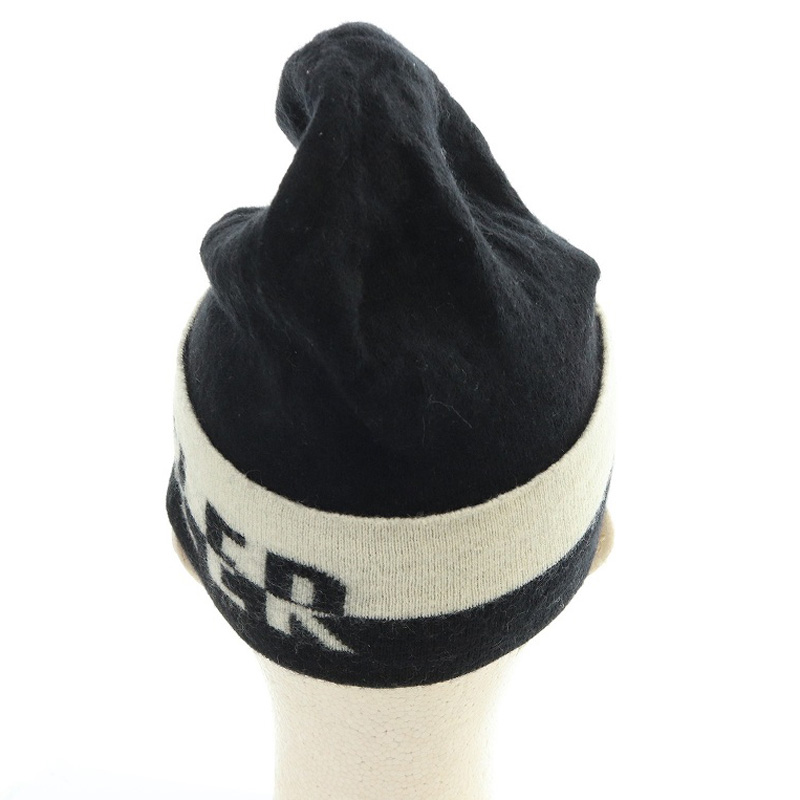 モンクレール MONCLER ロゴ ニット帽 ウール M 黒 ブラック 白