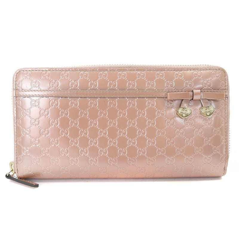 グッチ GUCCI マイクロGG シマ ラウンドファスナー 長財布 ピンク
