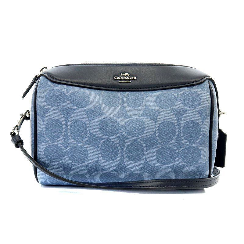 コーチ COACH ベネット シグネチャー ショルダーバッグ 切替 ロゴ 水色  