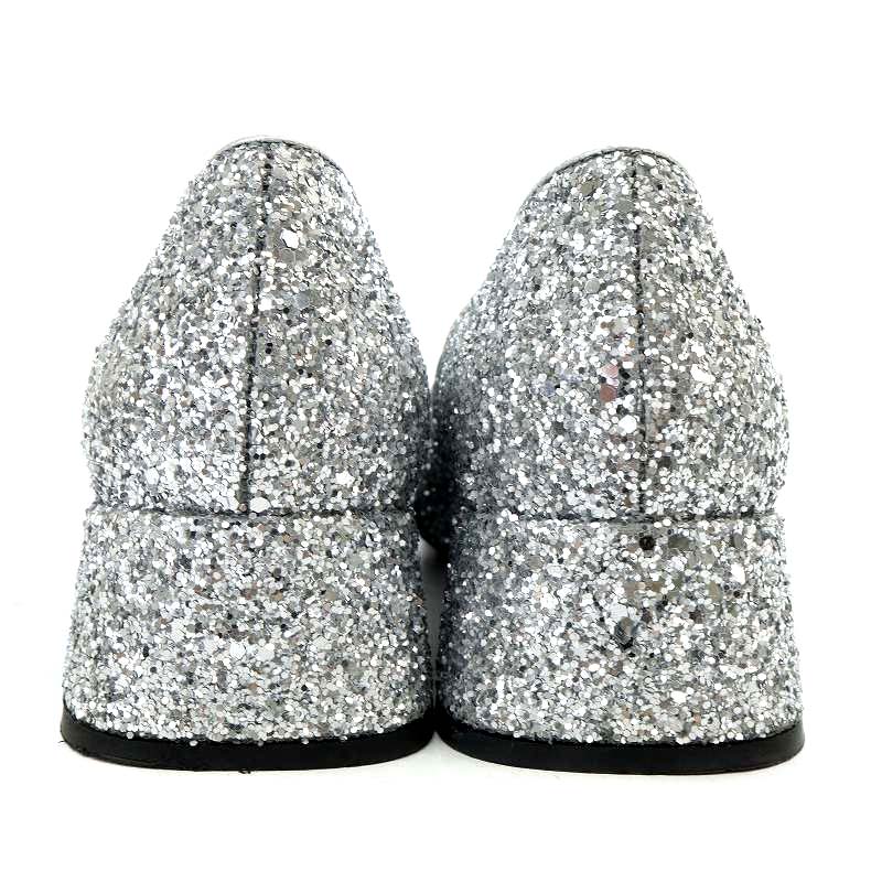 ミュウミュウ miumiu グリッターローファーパンプス ラウンドトゥ 37  