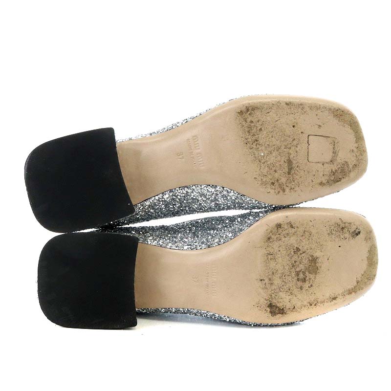 ミュウミュウ miumiu グリッターローファーパンプス ラウンドトゥ 37  