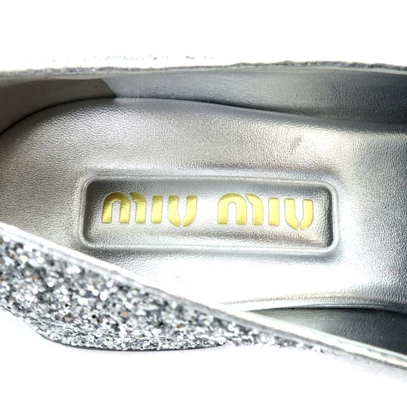 ミュウミュウ miumiu グリッターローファーパンプス ラウンド