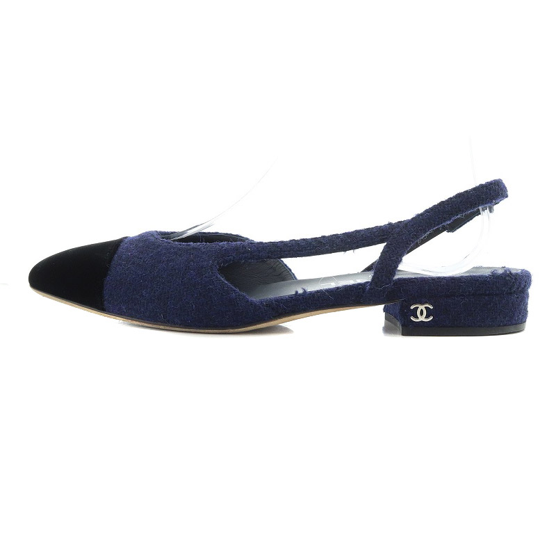 シャネル ツイード バックストラップパンプス