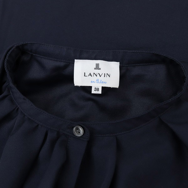 LANVIN en Bleu ネイビー フリルスリーブ トップス 38 LANVIN en Bleu ネイビー フリルスリーブ トップス 38