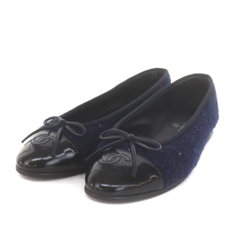 CHANEL フラットパンプス バレエシューズ ツイード ココマーク　37 シャネル CHANEL ココマーク ツイード フラットバレエシューズ