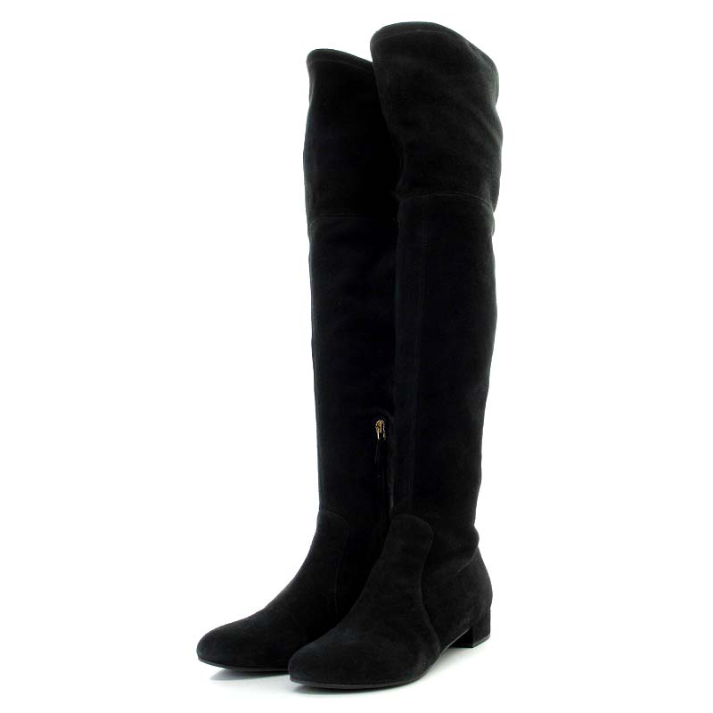 プラダ PRADA ニーハイブーツ ロングブーツ スエード タッセル 36.5 
