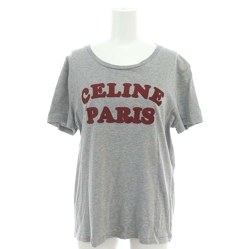セリーヌ CELINE フロッキーロゴTシャツ カットソー 半袖 S グレー 赤 