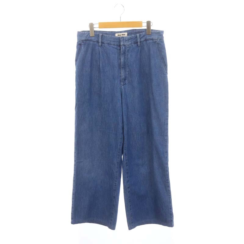 ミュウミュウ miumiu 23AW シャンブレーデニム パンツ ジーンズ ワイド  