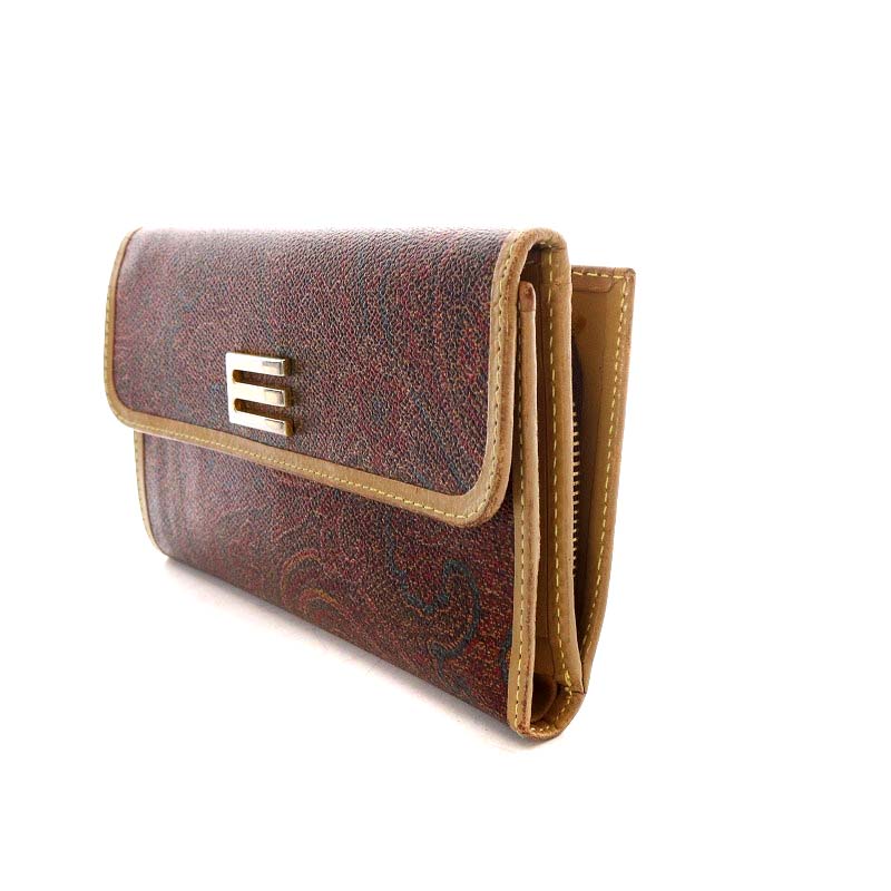 【未使用に近い】ETRO 三つ折り　ミニ　ペイズリー　ブラウン 未使用に近い】ETRO 三つ折り ミニ ペイズリー ブラウン - メルカリ