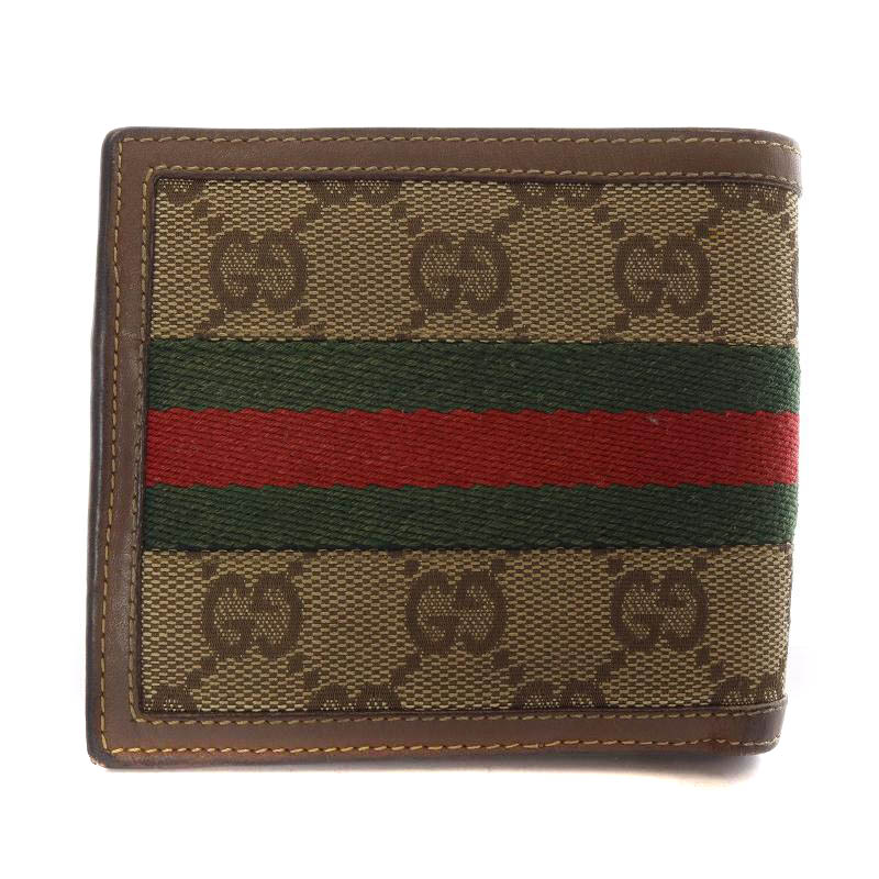 グッチ GUCCI GGキャンバス シェリーライン 二つ折り財布 茶色